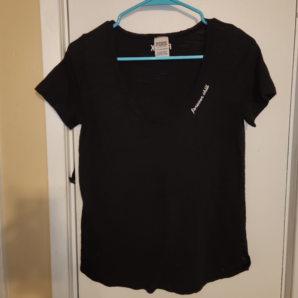 Victoria's Secret PINK Black V Neck T Shirt - XS